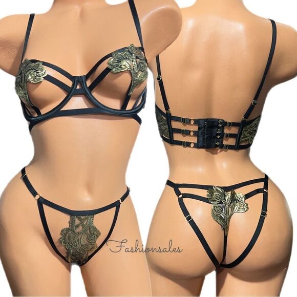 Victorias Secret Set Very Sexy Embroidered Open Cup  Balconette bra bikini panty - Picture 1 of 12